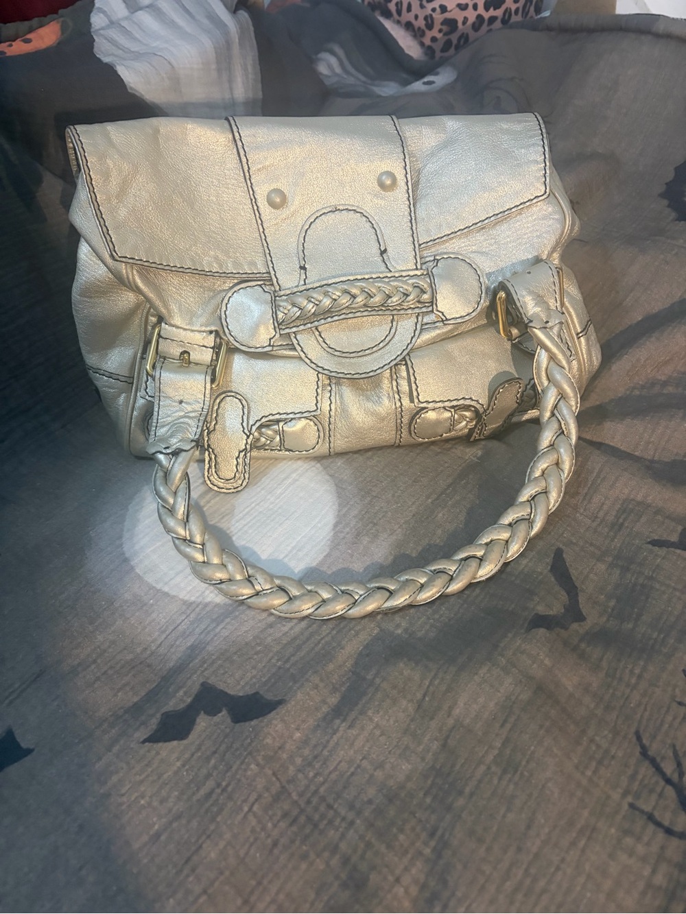 Valentino Metallic Braided-Handle Shoulder Bag in Champagne Gold